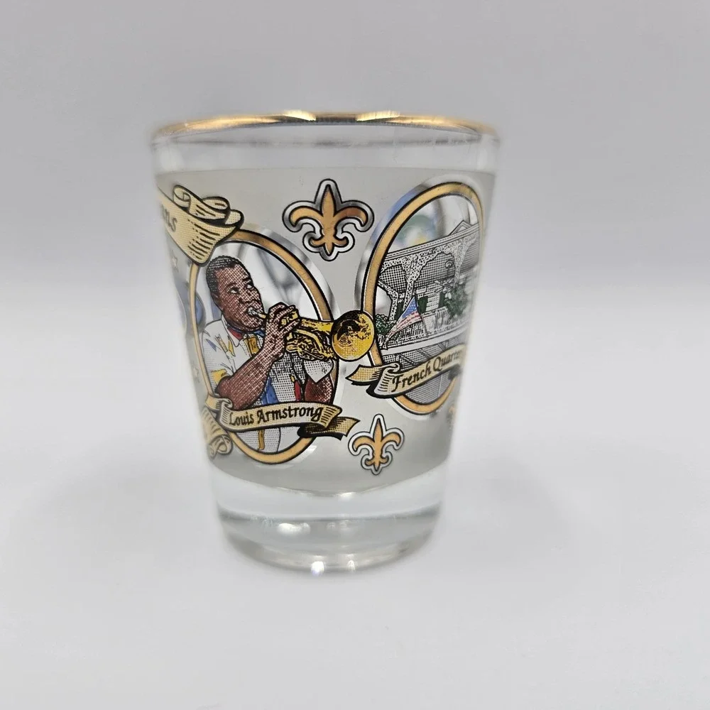 New Orleans Louisiana Shot Glass Mardi Gras Bourbon‎ Street Gold Rim